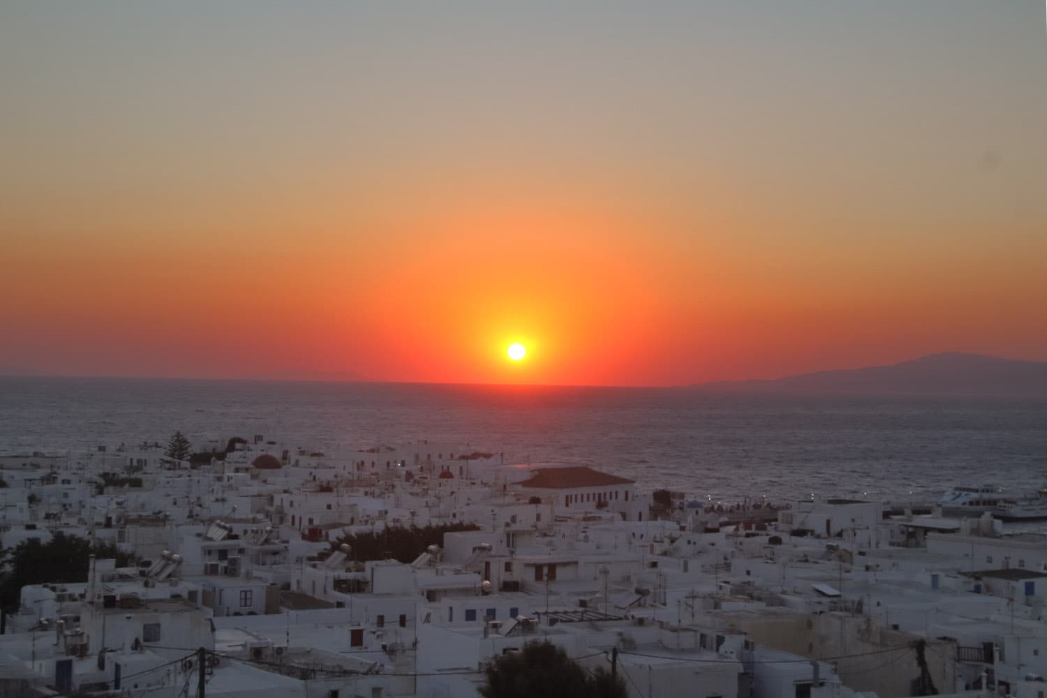 Sunset over the Aegean Sea in Mykonos